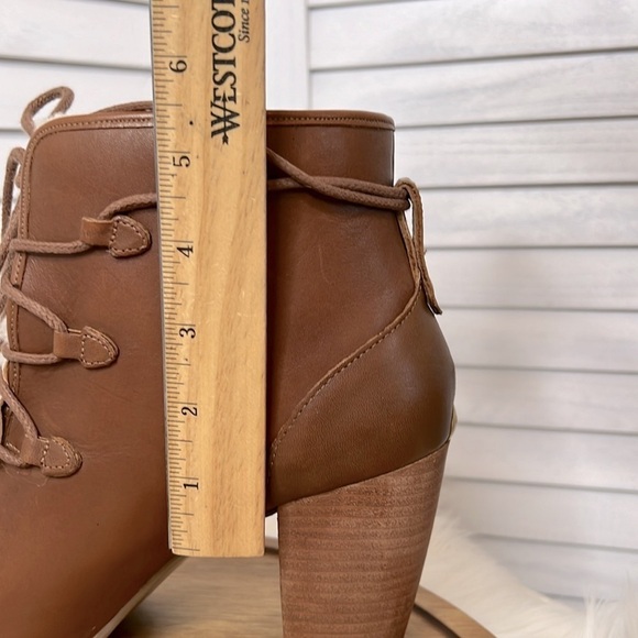 UGG Analise Camel Leather Exposed Fur Sheepwook Ankle Lace Up Heel Bootie Sz. 10 - Picture 7 of 13